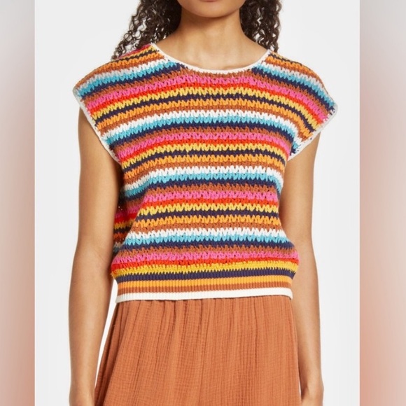 Marine Layer Tops - MARINE LAYER Avery Stripe Crochet Top Multi Stripe - Size M